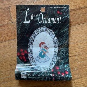 Ornament Cross Stitch Kit with Lace Angel With Teddy Vintage